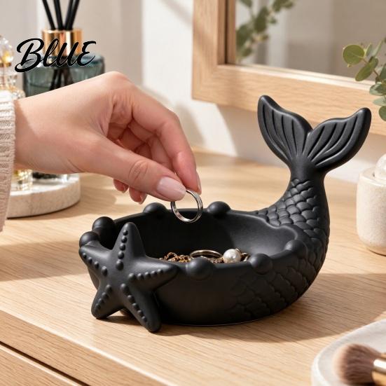 Decorative Key Bowl 3D Printed Mermaid Tail Jewelry Tray with Starfish Design for Rings Earrings and Cute Shell Keys Ocean Style Storage Tray