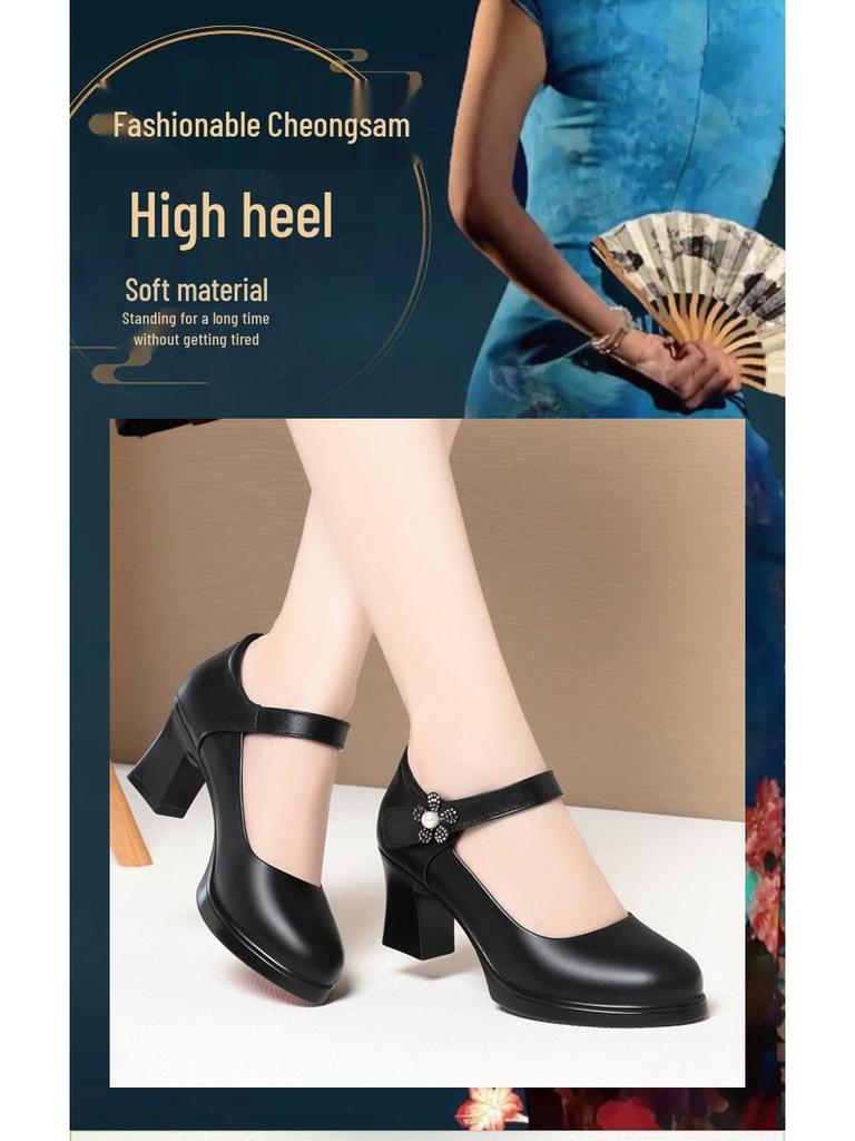 Sandalias de Plataforma de Cuero para Mujer de Tacón Medio con Suela y Empeine Suaves