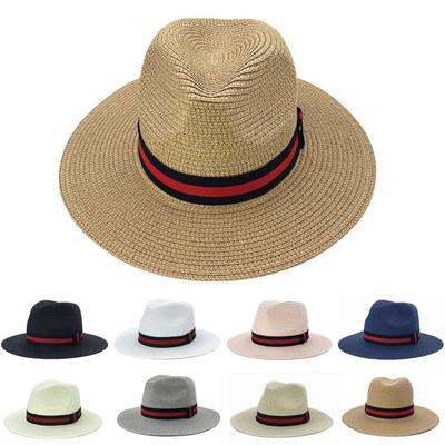 Mens Ladies Fedora Crushable Straw Panama Style Patchwork Webbing Straw Hat Sun Hat Summer Hat