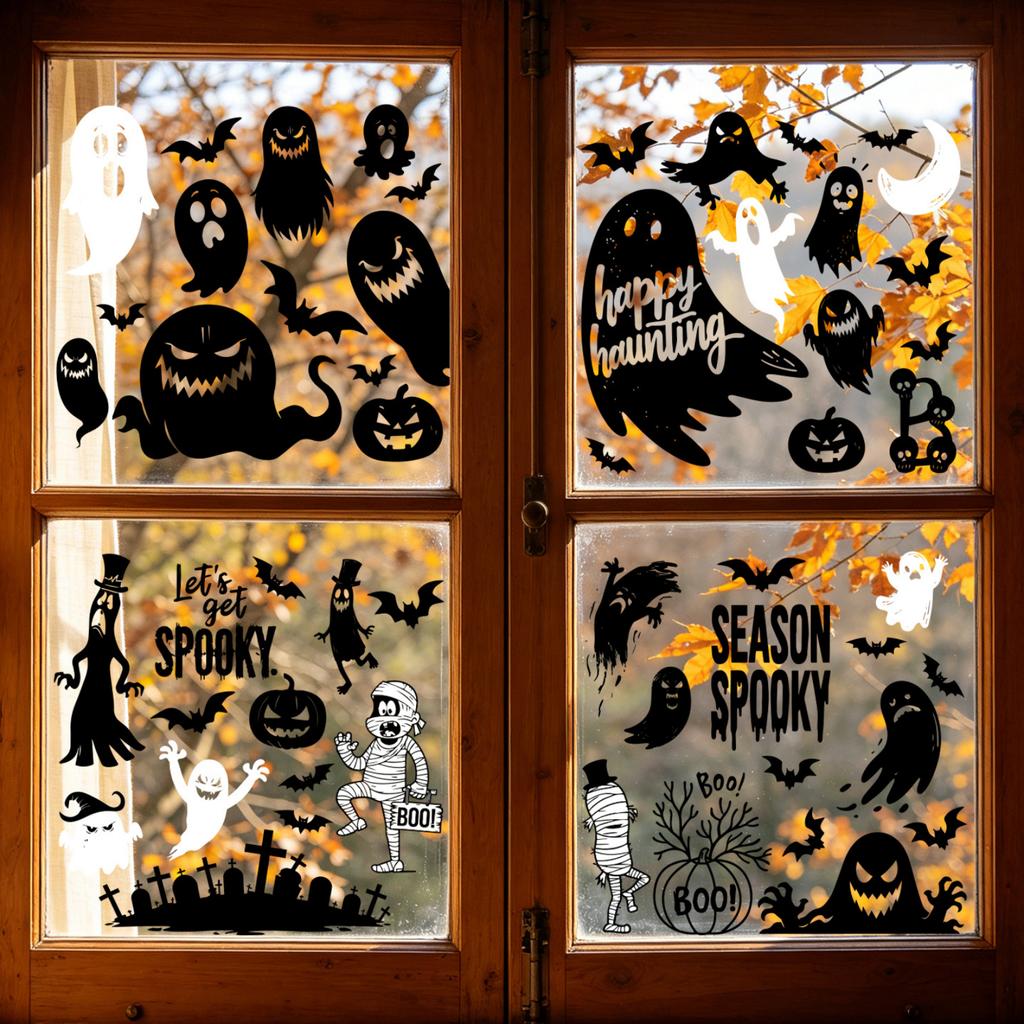 Halloween Static Window Clings with and Moon Designs, Removable Decals for Window Decor