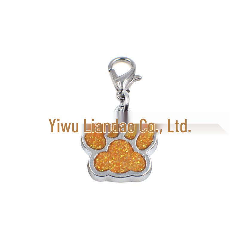 Small Glitter Dog Paw Print Pendant - Zinc Alloy Pet ID Tag (17x18mm)