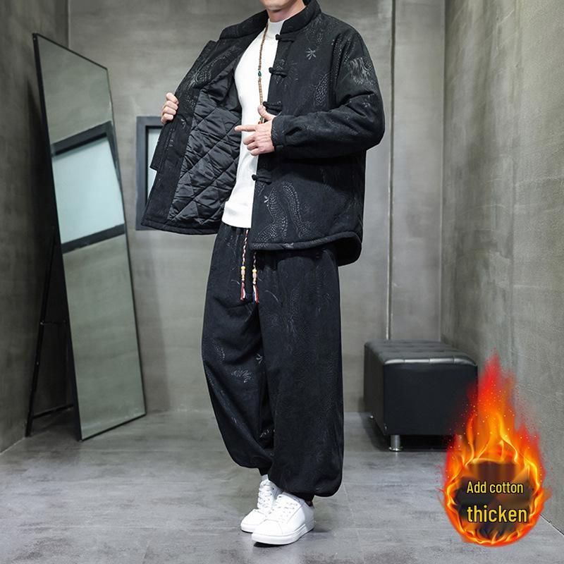 Men's Winter Chinese Style Corduroy Cotton Tang Suit - Thick, Warm Jacket Set