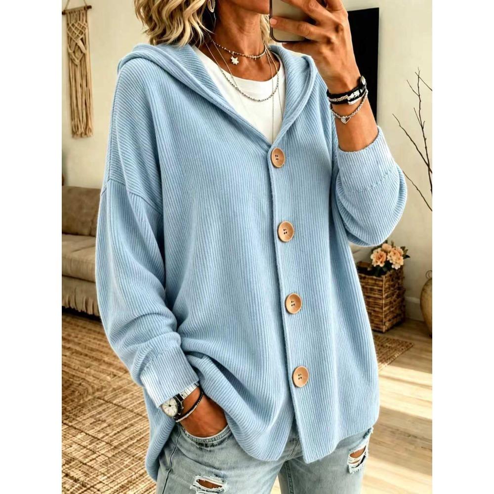 Camicia con Cappuccio in Velluto a Coste con Bottoni Felpa Giacca Autunno Inverno Cardigan Top Shacket