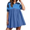 Women Babydoll Dress Striped Colorblock Pleated Oversized Short Sleeve Collar T-Shirt Dress