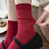 Big Red Socks Season Mid-Tube Cotton Socks Trend Dark Flower English Red Socks Wedding Red Socks