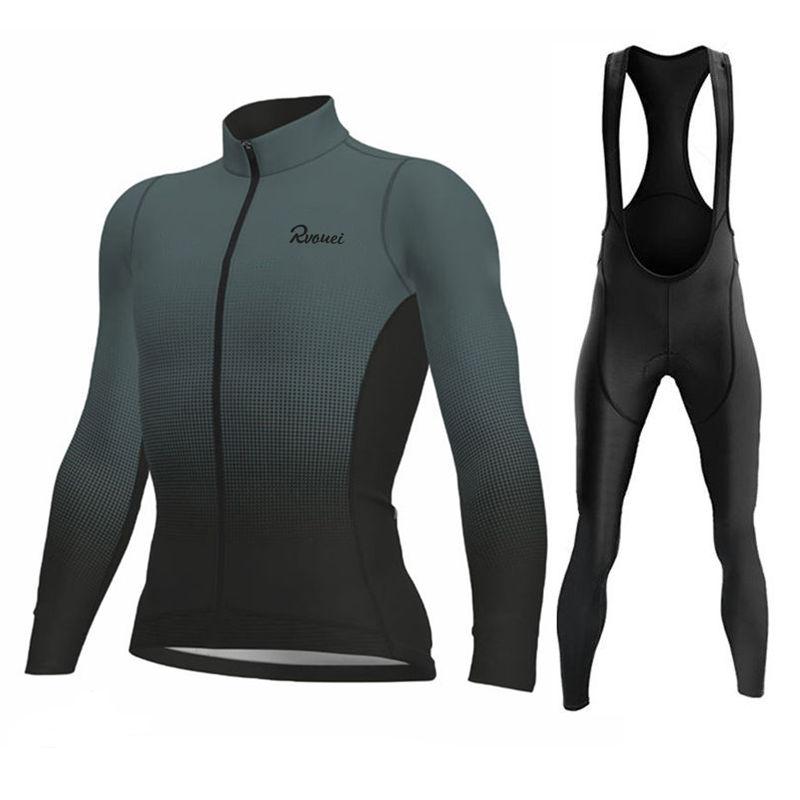 Rvouei New Pro Team Breathable Long Sleeve Men Cycling Jersey Set MTB Bike Clothing Autumn Bicycle Clothes Maillot Ropa Ciclismo