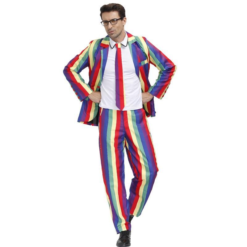 Halloween retro disco hip hop style men's print suit quality male host stage wear