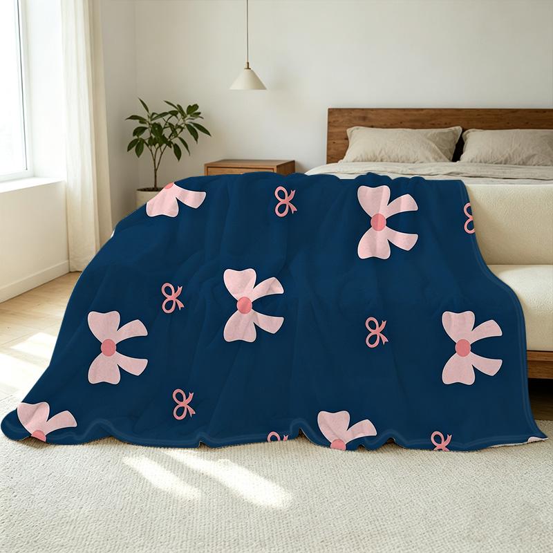 Year-Round Extra Thick Warm Flannel Blanket | Cute Bow Design, Soft Skin-Friendly for Home, Guest Room, Valentine's Gift