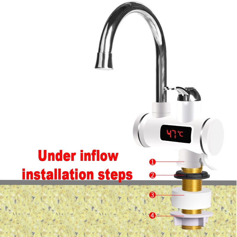 3000W Electric Kitchen Water Heater Tap Instant Hot Water Faucet Heater Cold Heating Faucet Tankless Instantaneous Water Heater