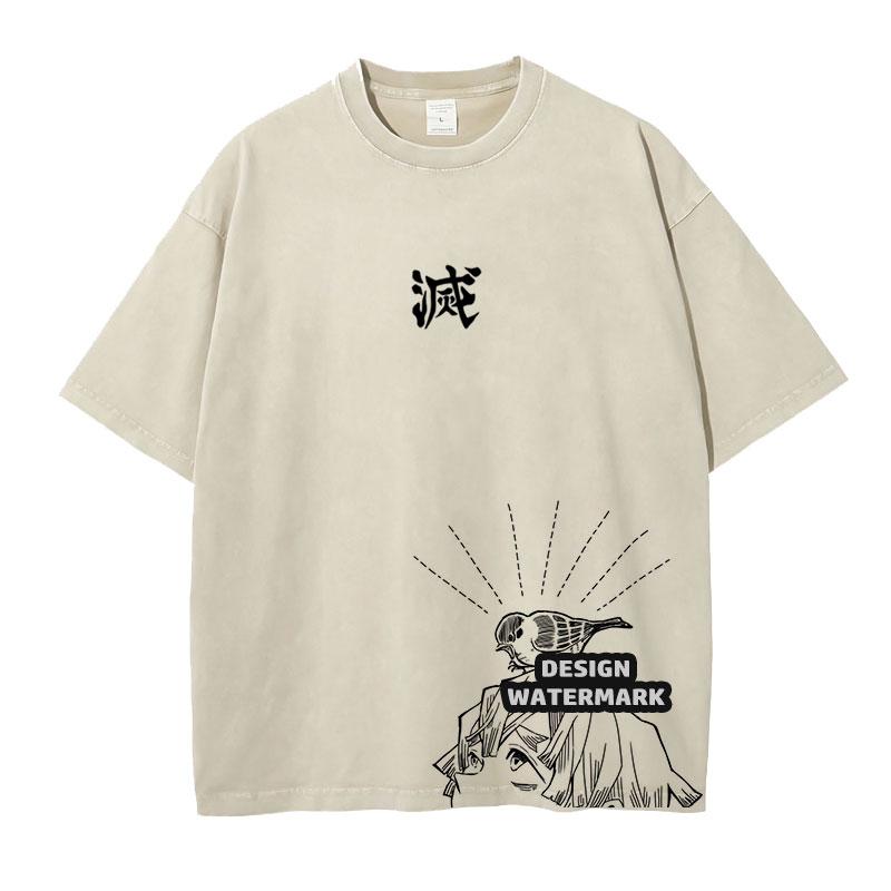 Anime Inosuke Tshirts Oversized Vintage Washed KKimetsu No Yaiba T Shirt Tanjirou Zenitsu Kyoujurou Tops Tees Man Cotton