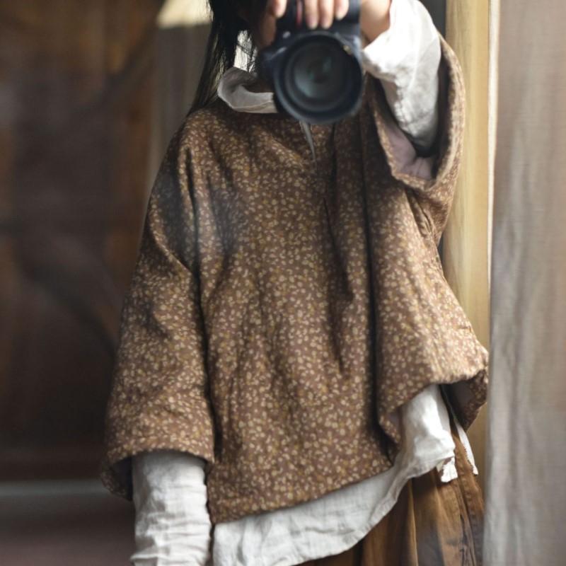 Johnature Parkas florales con estampado vintage para mujer, abrigos de invierno de manga larga con cuello en V, Parkas de mujer de estilo chino más algodón