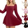 Women's Fashion Casual Color Square Neck Long-sleeve A-line Dress