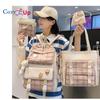 Checkered Elementary School Student Backpack Female Backpack 5-piece Set Backpack
