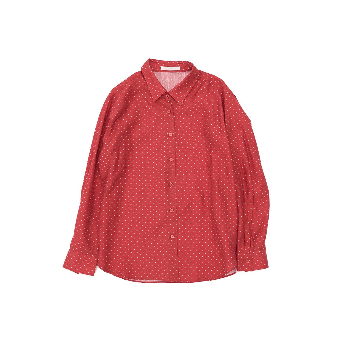 Dai He Spring Casual Polka Dot Tencel Jacquard Long Sleeve Lapel Shirt One Size красный