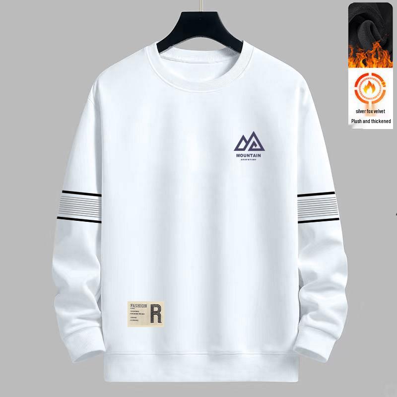 Men's Trendy Round Neck Printed Hoodie - Autumn/Winter, Loose Fit, Plus Velvet Long Sleeve Casual Pullover