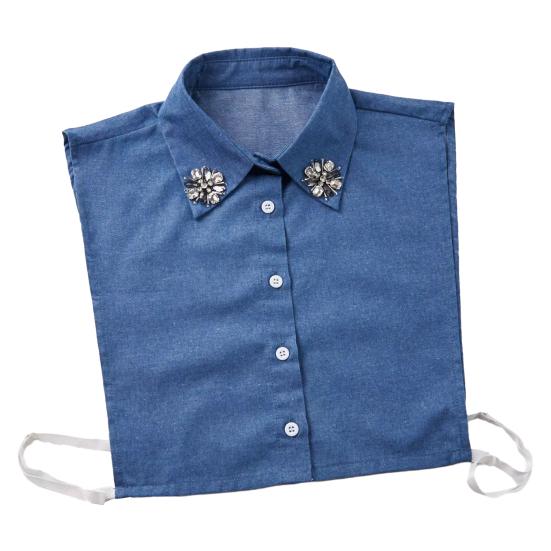 Denim Fake Collar Sparkling Rhinestones Adjustable Straps Machine Washable Detachable Collar Outfit Accessory