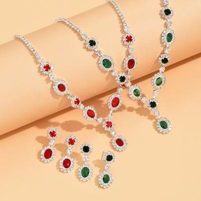 1 Set Hochzeitskette und Ohrringe Damen Retro Strass Schmuckset Faux Edelstein Halskette Ohrringe Valentinstag Geschenk für Ehefrau Sie