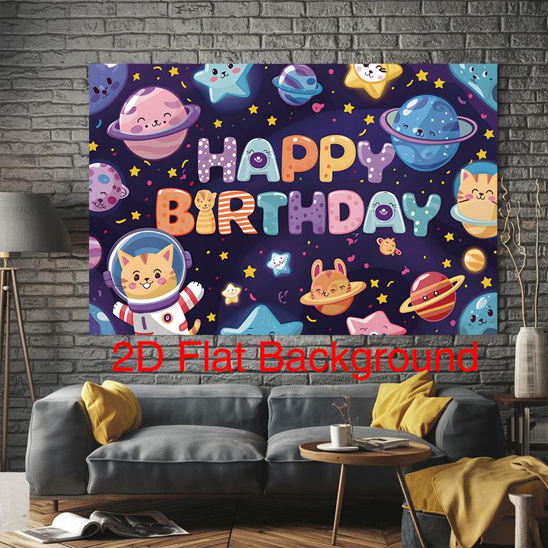 Party Backdrop Astronaut Space Cartoon Flat Planets Cats Inch Cafe Restaurant Photo Background Decor Birthday Party Decor