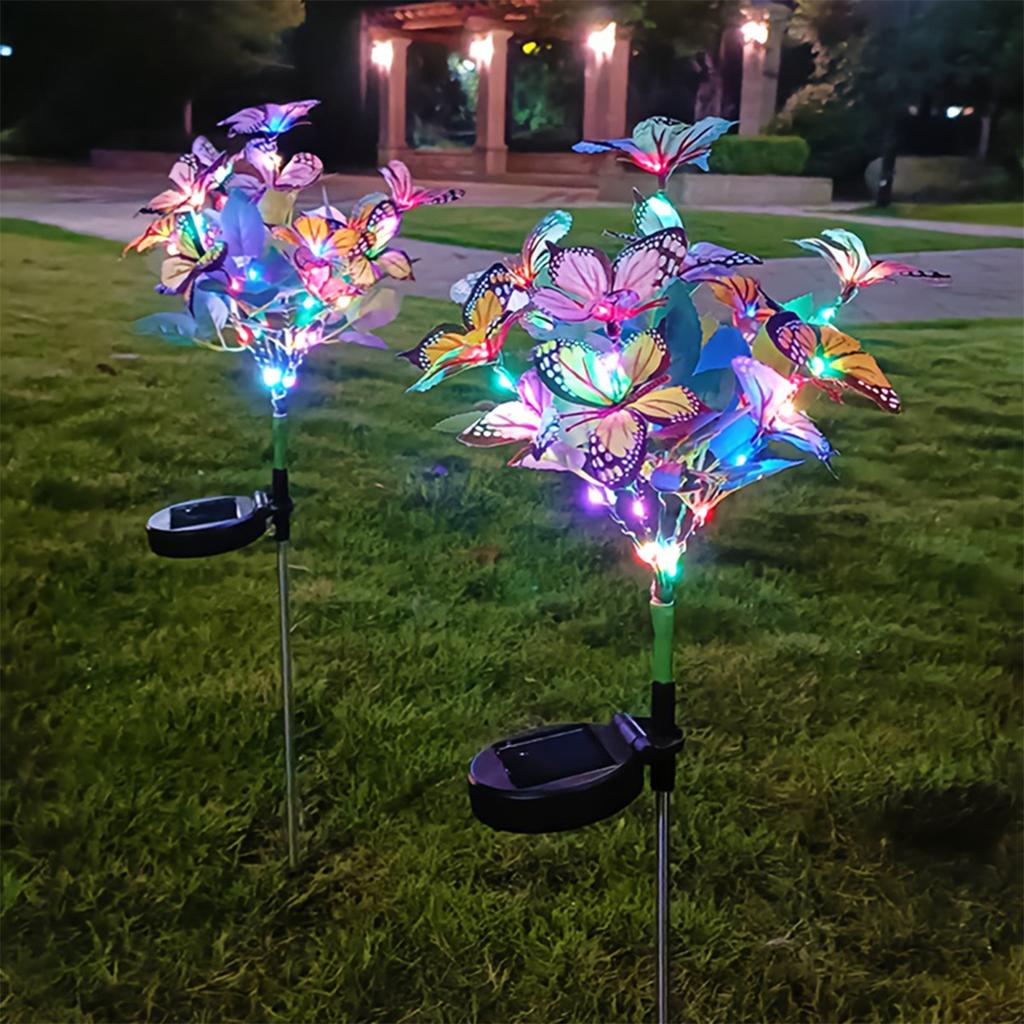 Solar Simulation Flower Butterfly Lawn Light Ground Plug Lamp Lawn Light Holiday Garden Decor Outdoor Wedding Christmas Decor