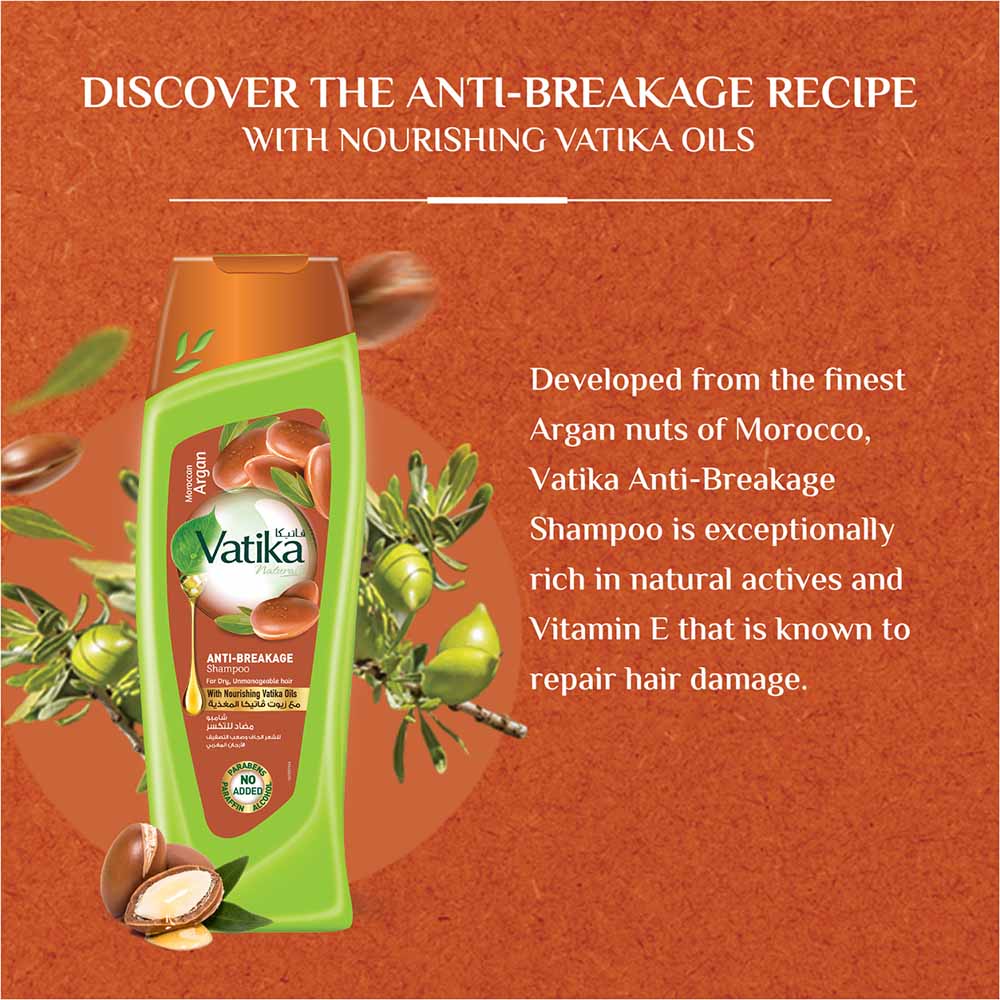 Anti-breakage Shampoo with Moroccan Argan Dabur Vatika, Moisture Soft for Dry, Unmanageable Hair