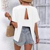 Women's Solid Color Round Neck Short Sleeve Casual T-shirt with Back Slit