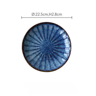 

High Quality Blue Ceramic Dinner Plate Big and Small Steak Beaf Plate Western Restaurant Use Porcelain Tableware