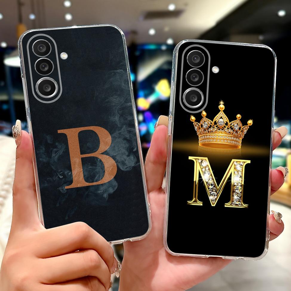 For Samsung M56 Case SM-M566B Clear Fashion A-Z Letters Luxury Flowers Crown Soft TPU Bumper For Samsung Galaxy M56 Back Cover