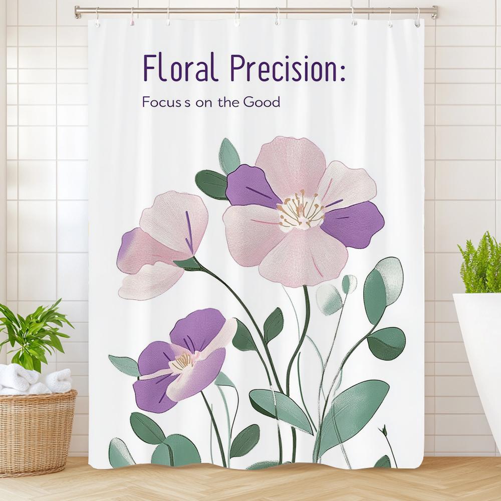 

Nordic Minimalist Art Flowers Printing Shower Curtain Bathroom Decoration Curtain,Hanging Curtain With Hooks Machine Washable 90x180cm-35x70in