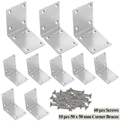Wopanxye 10-Piece Set of Stainless Steel L-Shaped Shelf Brackets, Fixing Plates, Flat, Wooden Furniture, Kitchen Cabinets, 90-Degree Right Angle, L-Sh