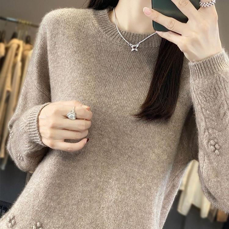 Retro Sweater Artistic Jacquard Thickened Knitted Sweater Loose and Fashionable Solid Color Pullover for Autumn and Winter