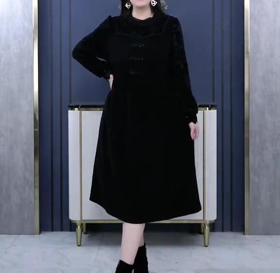 

Весеннее высококачественное водорастворимое жаккардовое кружево, ретро застежка-лягушка, платье-двойка, больших размеров для женщин среднего возраста 2XL for 140-160 pounds чёрный