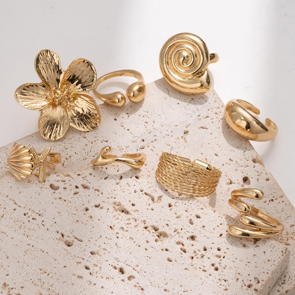 Jewelry European and American ocean starfish ring set beach vacation style light luxury high-end jewelry