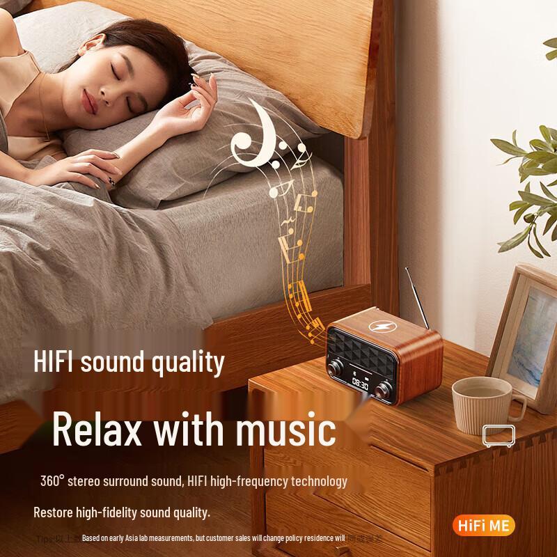 BIAZE Retro Mini Bluetooth Speaker with Radio and Wireless Charger