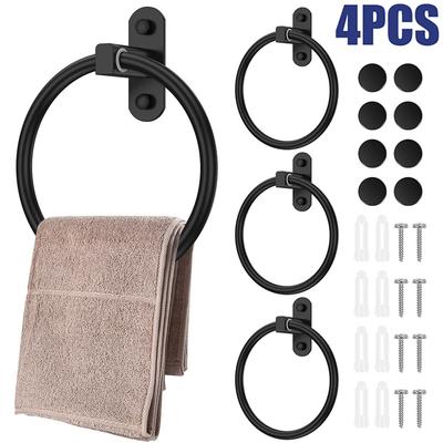4 pièces Anneau Porte-Serviettes en Aluminium Mural Porte-Serviettes de Salle de Bain avec Kit de Fixation Porte-Serviettes Rotatif à 180° Antirouille pour Cuisine