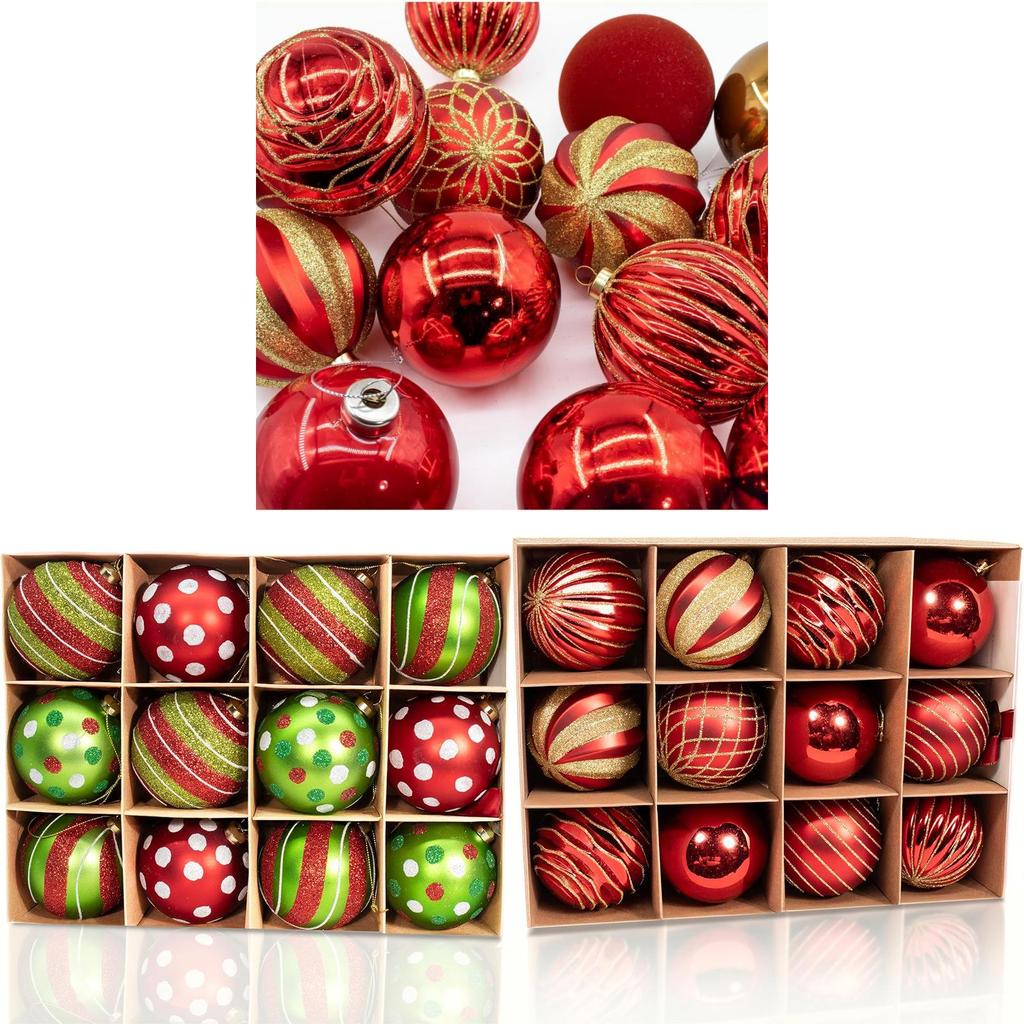 Christmas Ball Ornaments Set With Red Gold Finish For Holiday Decor