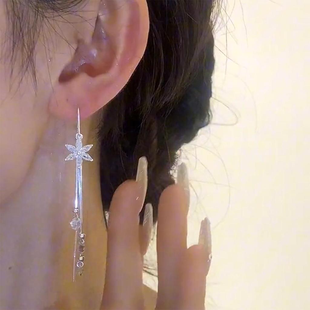 Exquisite Zircon Flower Long Tassel Earrings - Elegant and Versatile Accessories for Women