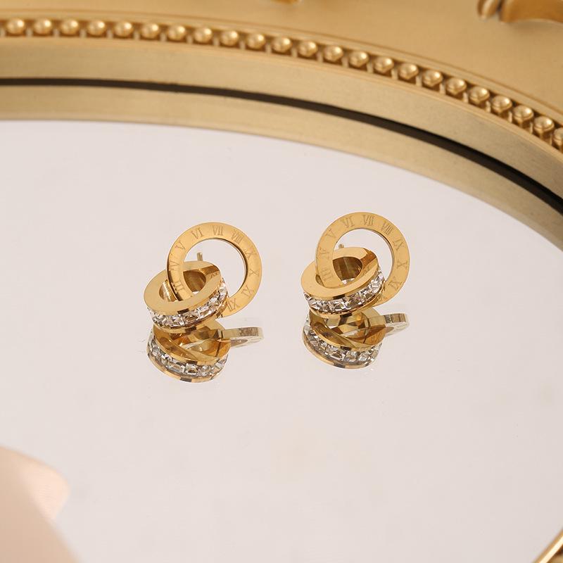 Trendy Japanese-Korean Roman Numeral Diamond Double Ring Necklace Women's Elegant Luxury Clavicle Chain Trio Set