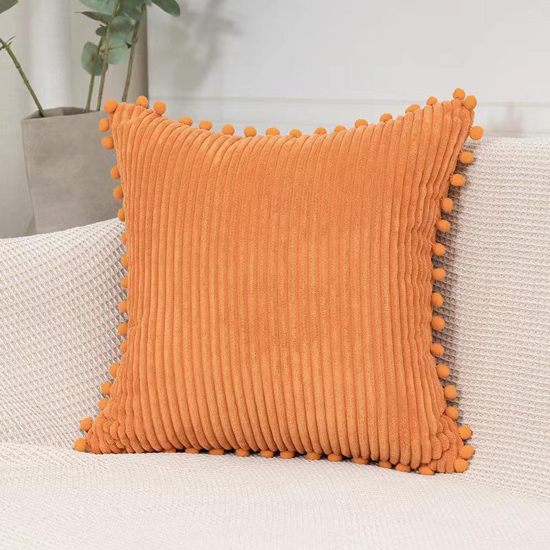 1pc Boho Decorative Pillow Covers with Pom-poms  Pillow Covers Corduroy Cushion Case Cute and Soft Square Throw Pillows