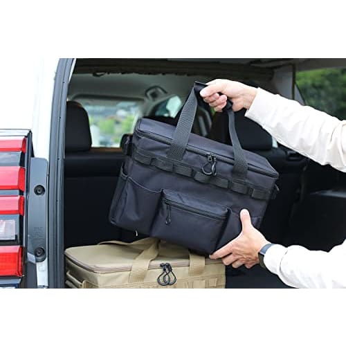 Kakuri Sangyo Multi-Gear Container, Black, Outdoor Camping Storage Box with Dividers, Approx. 240 x 380 x 260mm