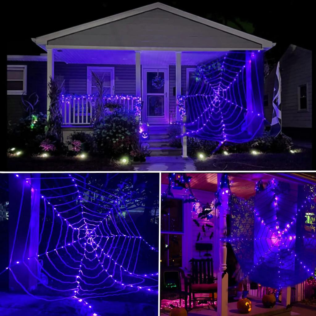 3.6m Giant Halloween Decorations Spider Web Lights for Indoor Outdoor Halloween Decoration Party Garden Yard Haunted House Décor