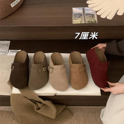 2025 Korean Version of the New Retro Platform Women's Shoes with an Inner Height of 7cm Bag Head and Half Slippers Women's Single Shoes