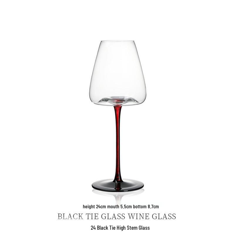 Burgundy Red Wine Glass with Black Base - Crystal Champagne, Concave Bottom, Tall Stem for Home Use