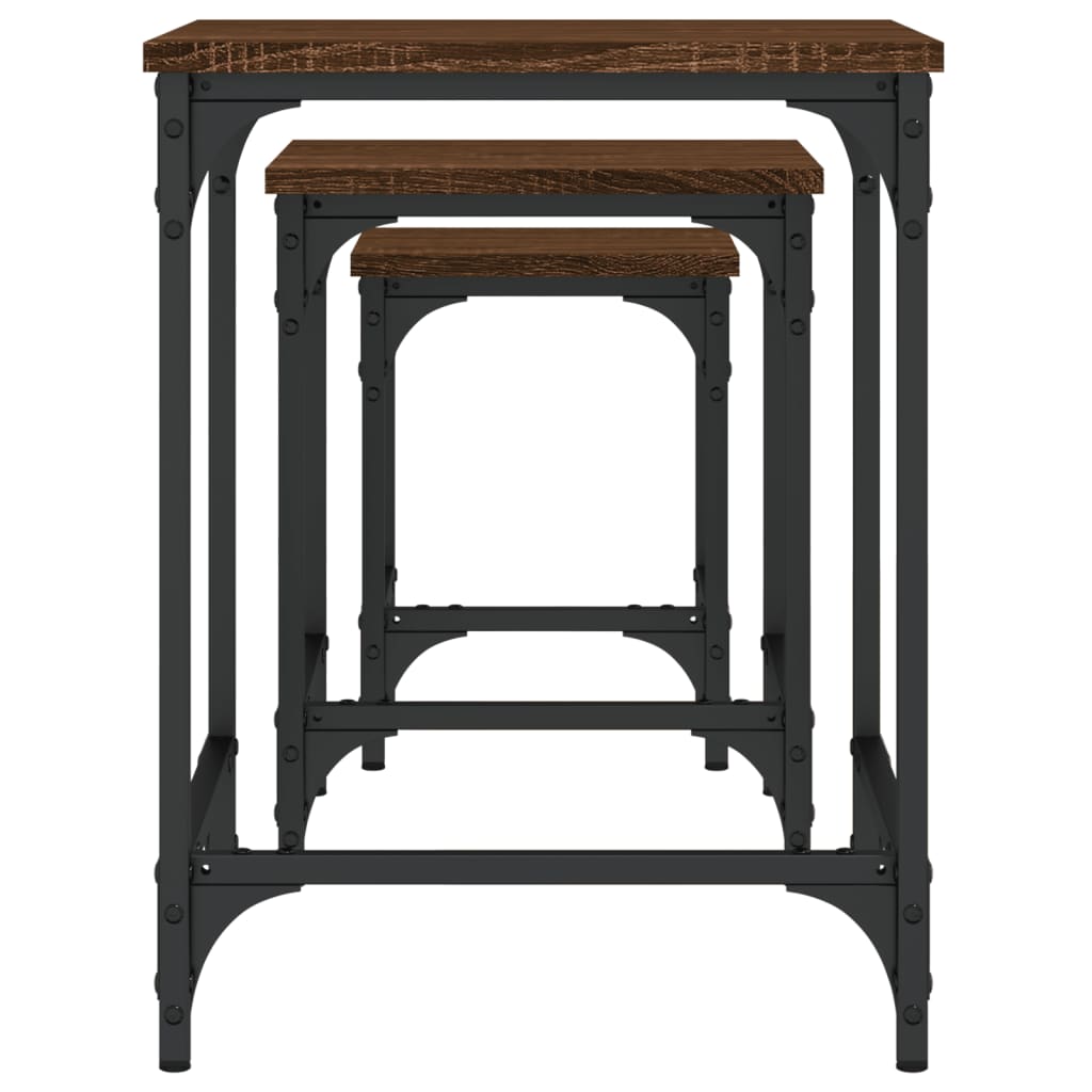 Coffee Tables, Nestable, 3 Pcs, Brown Oak