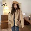 Front Placket Jacket Women Autumn Winter Coat Single-breasted Solid Color Loose Patch Pockets Warm Thermal Thick Long Sleeves Cardigan Daily Wear