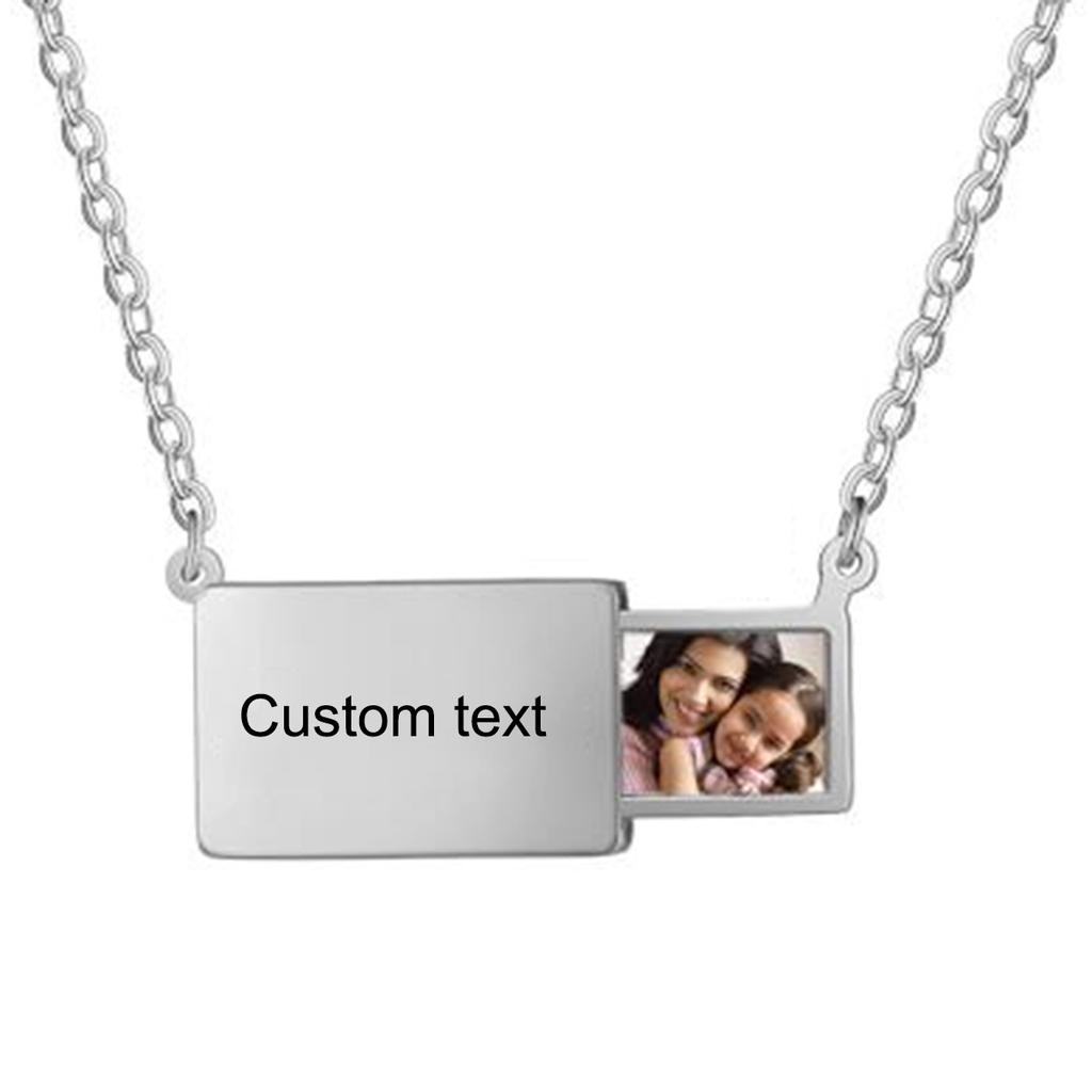 Custom Photo Box Pendant Necklace Stainless Steel Personalized Words and Picture Choker