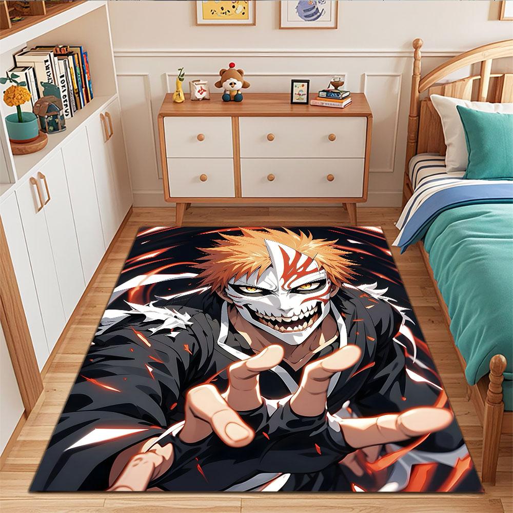 Fierce Masked Warrior with Fiery Aura Patterned Carpet, Suitable As a Non Slip Play Mat for the Living Room and Bedroom Sofa