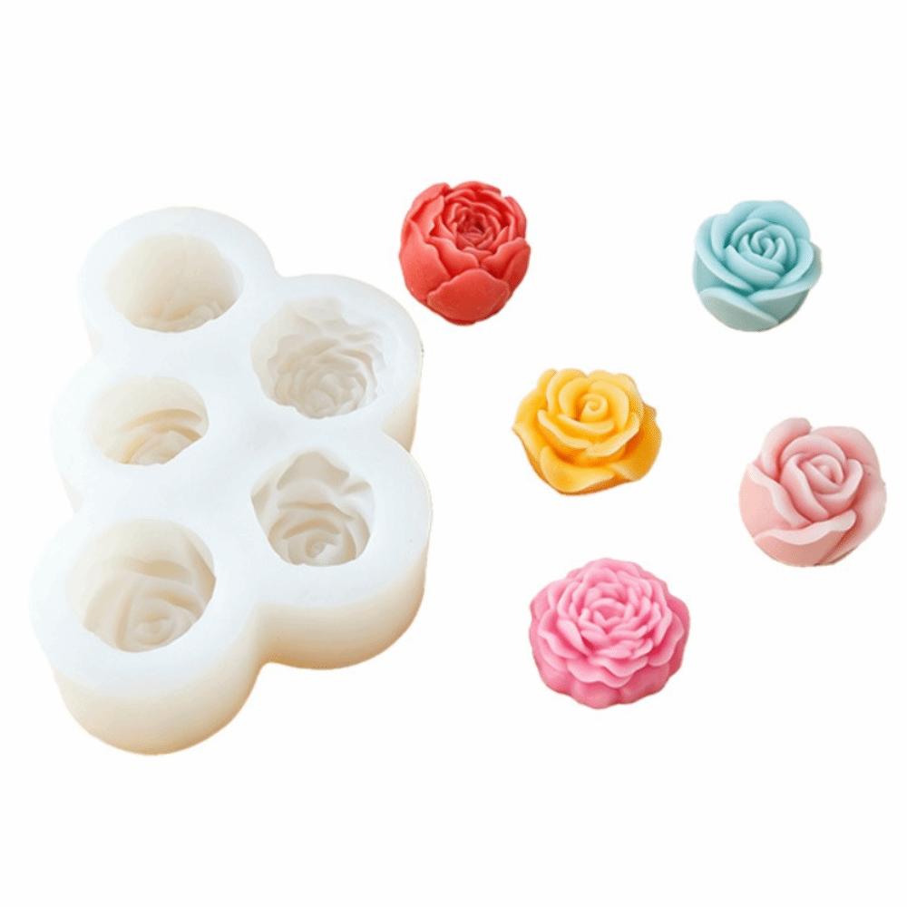 3D Design Silicone Candle Mold 5-Hole Pattern Rose Peony Mold For Candle Making