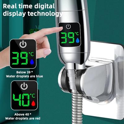 Temperatur Digitalanzeige Druck-Duschkopf Schwarz 4 Modi Hochdruck Großer Durchfluss Sprühdüse Regendusche Badezimmerdusche