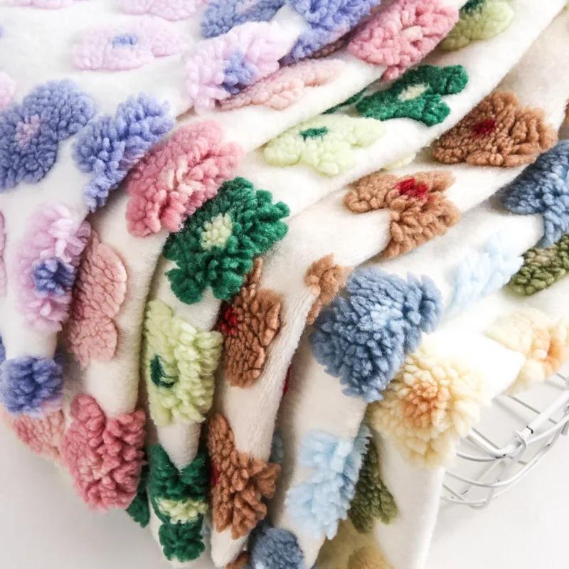 165X100Cm Thick Lamb Wool Jacquard Small Flower Fabric for Blanket Pillow Winter Coats Hats Plush Toys Bedding Diy Fleece Fabric