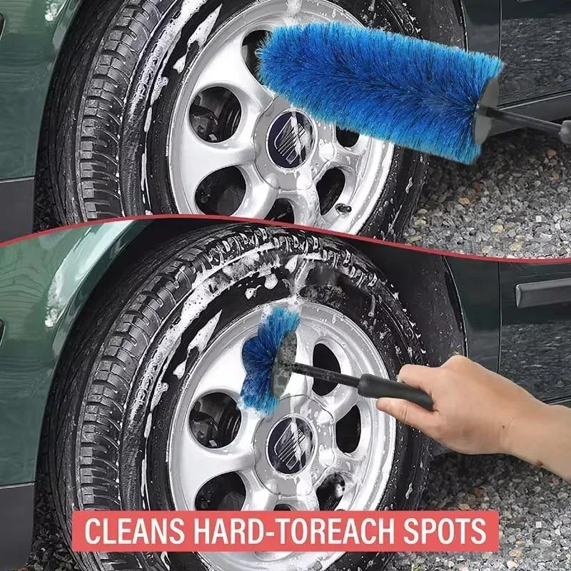 Car Wheel Multifunction Cleaning Brush Long Soft Handle Rim Hub Microfiber Brush Tire Detail Brush Auto Motorcycle Washing